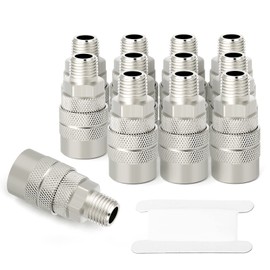 GASHER 12PCS 1/4-Inch Male Industrial Coupler,1/4 Basic Flow Quick Connect Air Coupler