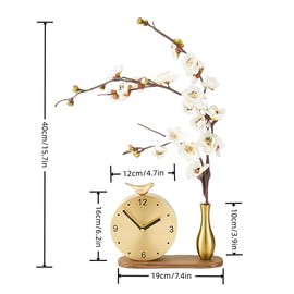 RHYRGWEK Modern Brass Bird Table Clock Quiet Minimalist Creative Desktop Decoration for Home or Office (Flower Edition)