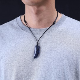 COAI Leather Necklace Wolf Tooth Pendant, Sodalite, Sodalite