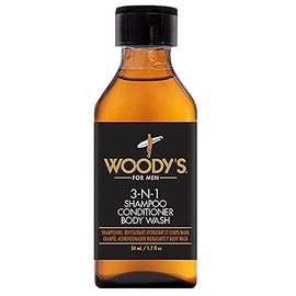 Woody's 3-in-1 Shampoo, Conditioner, and Body Wash, Multipurpose Wash for Men, Sulfate-free, Paraben-free, for all Hair and Skin Types, Mini Size, Travel-Friendly, 1.7 oz., 1-Pack