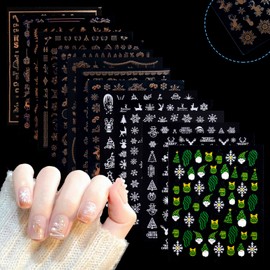 SIUSIO 15 Sheets Snowflake Nail Art Stickers Christmas Nail Decals 3D Self-Adhesive Nail Designs White Snowman Winter Theme Nail Supplies Elk Santa Claus DIY Nail Stickers for Women Girls Decorations
