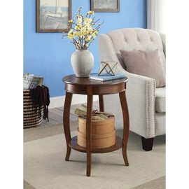 Knocbel Accent 2-Tier End Table, Sofa Side Table with Bottom Open Shelf & Cabriole Legs, 18" Dia x 24" H (Walnut)