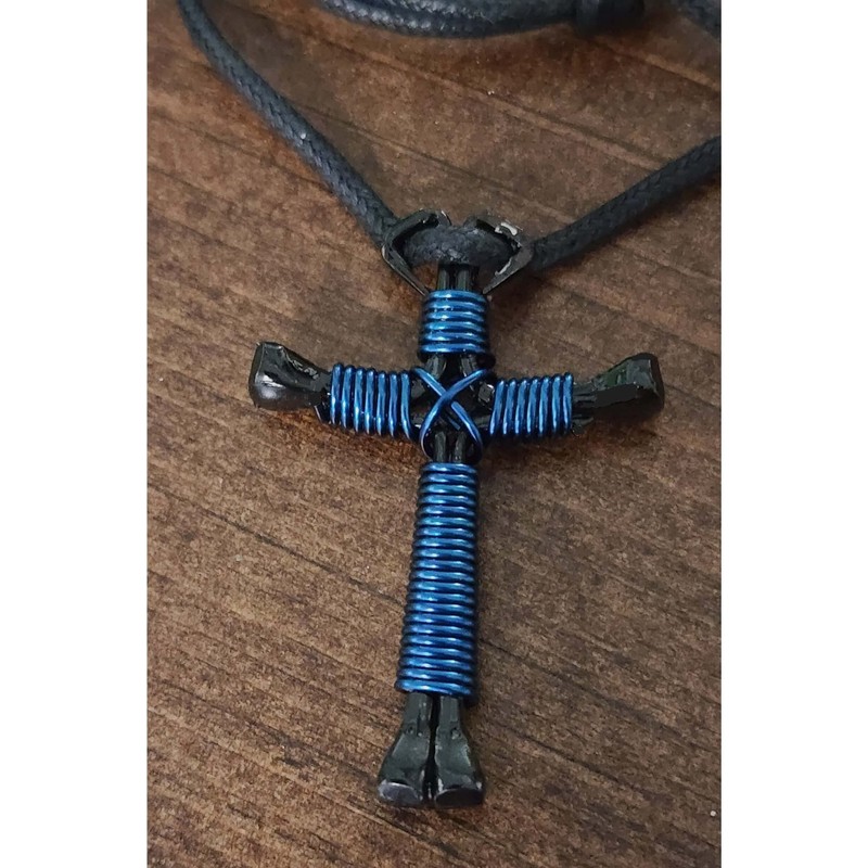 Show Me Country New Black Horseshoe Nails W/Navy Cross Necklace