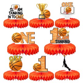 8Pcs Basketball 1st Birthday Decorations Honeycomb Centerpiece for Boys, Reusable First Year Down Basketball Theme Table Centerpiece Party Supplies, Sports Basketball One Year Old Birthday Table