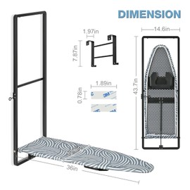 KINGBOARD Over Door Ironing Board, Hanging Ironing Board with Iron Holder, 36" X 12" Compact Fold Down Iron Board for Small Spaces, Removable Heat Resistant Cover, Blue
