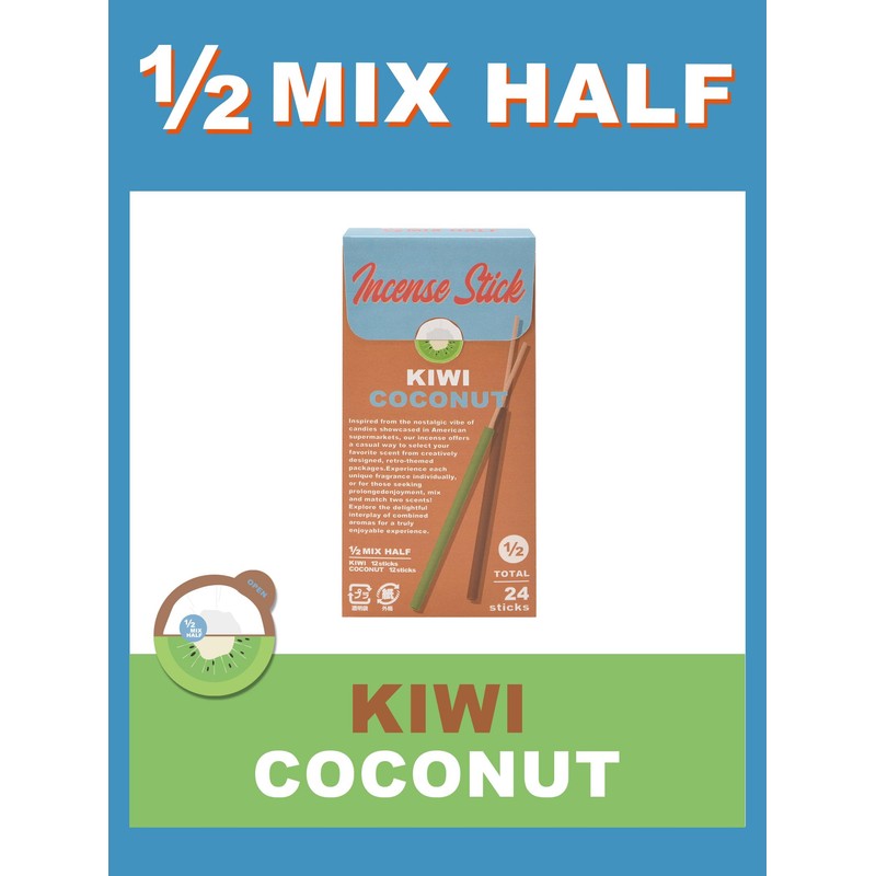 1/2 MIX HALF Incense, Kiwi & Coconut Incense Sticks, Short