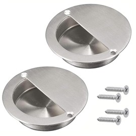 Gasea 2 Packs Recessed Sliding Pull Door Handles, 90mm Stainless Steel Flush Pull Handles Round Finger Pulls Hidden Cabinet Handles with Screws