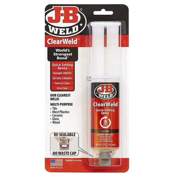 J-B Weld 50112 ClearWeld Quick-Setting Epoxy Syringe - Clear - 25 ml (3 Count)