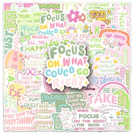 Danish Pink Inspirational Stickers for Kids Teens Girls, 50 PCS Cute Preppy Aesthetic Decor Laptops Decals for DIY Book Bedroom Phone, Cartoon Danish Pastel Motivational Phrase Sticker