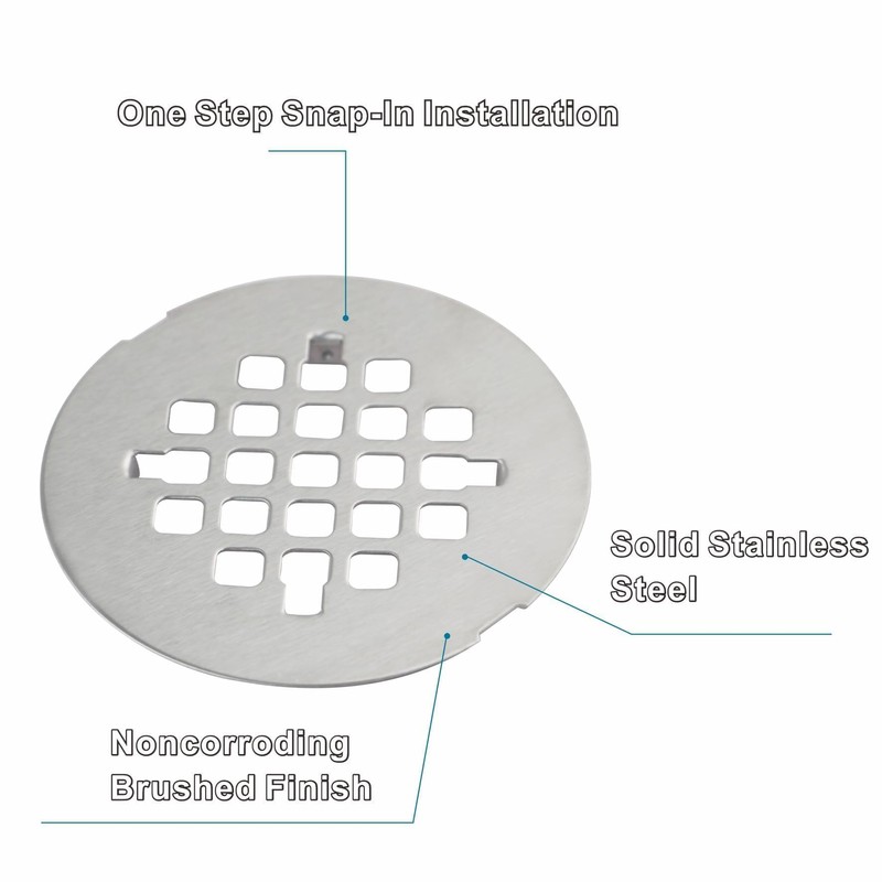 Brushed Nickel 4-1/4" OD Snap-in Shower Drain Cover Replacement, Welsan