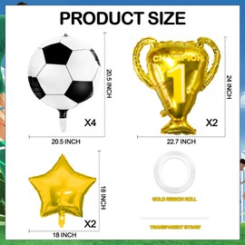 Lukinuo 4D Sphere Soccer Balloons 8 Pcs 22 inch Champion Trophy Balloons for Soccer Party Decorations World Cup Decor Sports Football Ball Fans Birthday Party Decoration Supplie