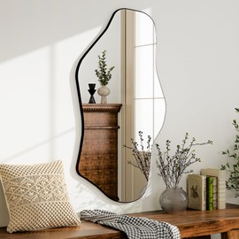 GLSLAND Large Irregular Wall Mirror - 40" x 20" Asymmetrical Bathroom Mirror Wall Mounted Full Length Mirror for Living Room Bathroom Bedroom Entryway Fireplace