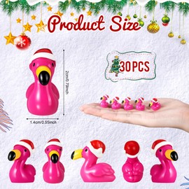 Yalikop 32 Pcs Christmas Mini Resin Flamingo Hot Pink Miniature Figurine Tiny Small Little Resin Animals to Hide for Garden Lawn Decor DIY Craft Dollhouse Micro Landscape Birthday Party Gifts