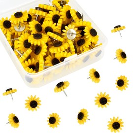 60 Pcs Sunflower Push Pins Flower Tacks Decorative Sunflower Thumb Tacks for Photos Wall Maps Bulletin Boards Cork Boards Offices Schools Supplies