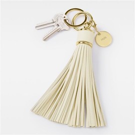 THINGS REMEMBERED Engraved Cream Leather Tassel Keychain & Bag Tag (Free Customization)