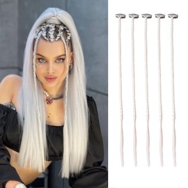 5 PCS Braids Clip Hair Extensions for Women Kids Girls Long Curtain Front Side Bang Natural Soft Synthetic Hairpieces White Hair Extension