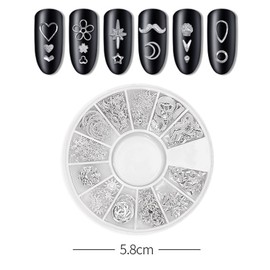 DANNEASY 3D Nail Charms Nail Jewels Silver Nail Art Charms Charms for Nails Metal Nail Studs Nail Jewelry for Acrylic Nails DIY Craft Nail Decoration (6 Boxes)