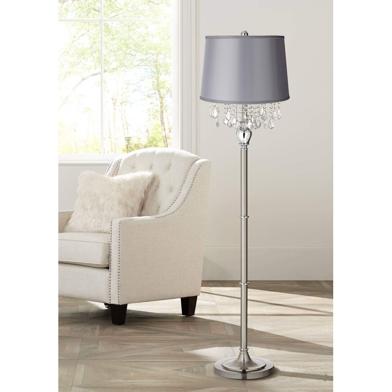 Sydnee Satin Light Gray Large Drum Lamp Shade 14" Top