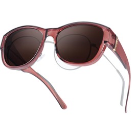LVIOE Women's Polarised Sunglasses Trendy Sunglasses for Glasses Wearers with UV400 Protection Lenses, A07 Clear Red/Brown