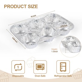 Artcochan 20 Pack Muffin Pan,6 Cup Disposable Aluminum Foil Muffin Tins,Standard Size Cupcake Pan for Baking Cupcakes and Mini Pies,Home Kitchen and Party Use