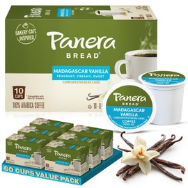 Panera Bread Madagascar Vanilla Light Roast Coffee Pods, 100% Arabica, Natural Flavor, Keurig Compatible Cups, No Artificial Ingredients, 60 Single Serve Pods (6 Packs of 10)