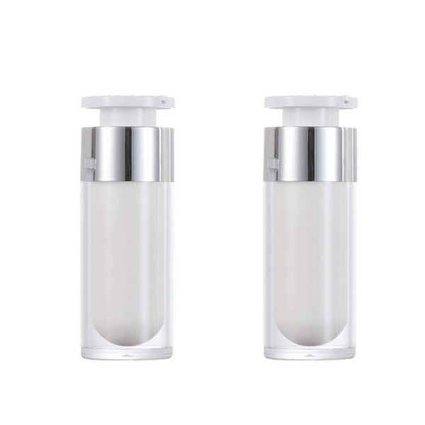 2PCS 15ml/30ml/50ml Empty Refillable White Acrylic High-grade Airless Vacuum Pump Cream Lotion Foundation Bottle Dispenser Vial Travel Cream Lotion Toner Container Pot (30ML)