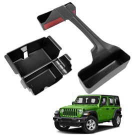 OUSUWO Center Console Organizer Compatible with 2018-2025 Jeep Wangler JL JLU 4XE Rubicon Sahara & 2020-2025 Gladiator JT Accessories, Armrest Storage Box & Console Side Gear Shift Organizer Tray