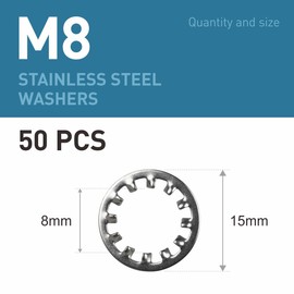 BOUMVID Pack of 50 M8 Tooth Washers Lock Washers Stainless Steel 304 Tooth Washers Inner Tooth Serrated Clamping Discs Size Assortment Spring Washers Washers for Screw Attachment