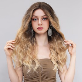 𝐒𝐦𝐢𝐥𝐜𝐨 𝐋𝐚𝐜𝐞 𝐅𝐫𝐨𝐧𝐭 𝐖𝐢𝐠𝐬 T-Part HD Lace Frontal Wig 22 Inch Long Straight Hair 180% Density Natural Glueless Heat Resistant Fiber Hair for Women(Ombre Blonde)