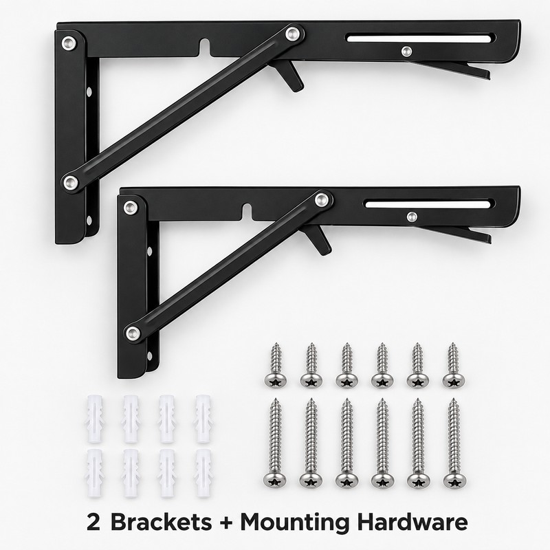2 Pack 6 Inch Folding Shelf Brackets, 90° Metal Wall