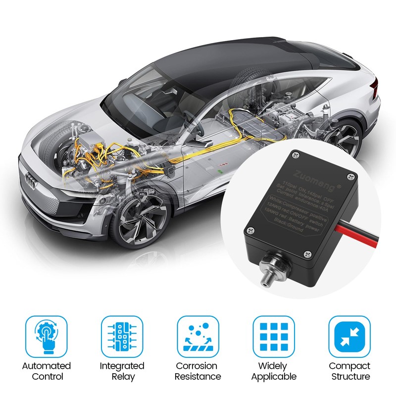 Zuomeng Pressure Switch with 40A Relay, Corrosion-Resistant, for 12V/24V Systems,