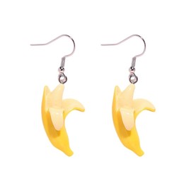3D Cute Banana Lemon Strawberry Orange Flower Earrings, Resin Fruit Food Imitation Jewelry for Banana Lemon Fruit Lover-Banana