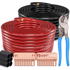 Jeemiter 4 AWG Gauge Wire CCA - Automotive Wire, Car Radio Amplifier Power/Ground Wire, Battery Cable with Lugs Terminal Connectors and Heat Shrink Tube 100FT Red Black