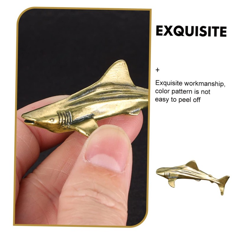 Levemolo Brass Shark Figurine Small Desktop Decor Unique Tabletop Ornament