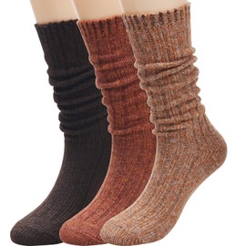 TINTAO 3 Pairs Women Winter Wool Cable Knit Crew Knee High Boot Socks,Size 5-11#W919 (Polyester Blend, Color A09)