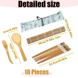10pcs Sushi Making Kit with Sushi Rolling Mat, Complete DIY Sushi Tools for Beginners, Maker for Breakfast Dinner Party, Compact Bamboo Roller