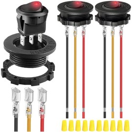 MKBKLLJY MKBKLLJY 3Pcs Round Rocker Switch Red LED DC 20A 12V/10A 24V 3Pin Wired LED Light Power On Off Switch SPST Lighted Toggle Switch with Locked Terminal Wires for Car Truck RV Vehicle Marine Yacht