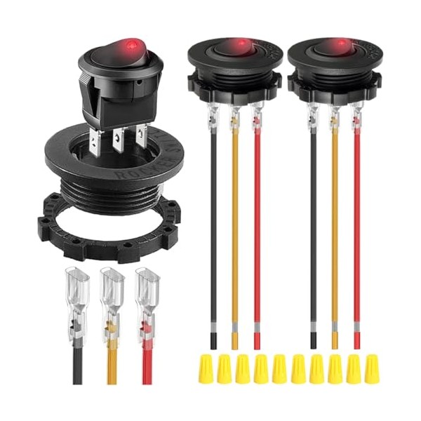 MKBKLLJY MKBKLLJY 3Pcs Round Rocker Switch Red LED DC 20A