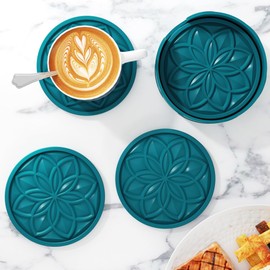 HFHOME Silicone Coasters Set with Holder - 6 Pack Drink Coasters for Coffee Table, Bar, Desk - Tabletop Protection Gift - Blue