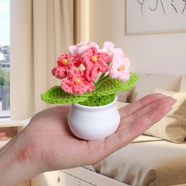 Crochet Flowers Cute Potted Flower, Artifical Forget Me Not Flowers for Friends, Gift for Birthday, Graduation, Mother's Day, Decor for Car Dashboard, Home Office Decoration (Pink Gradient Myosotis)