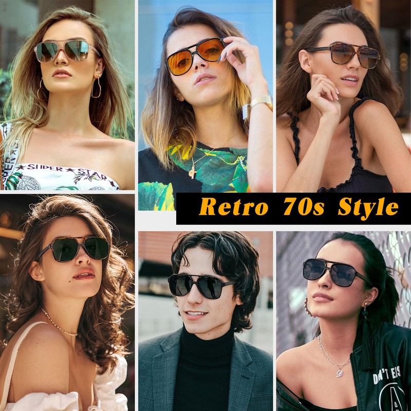 GQUEEN Retro Aviator Glasses Women Men 70s Polarised Sunglasses UV400,
