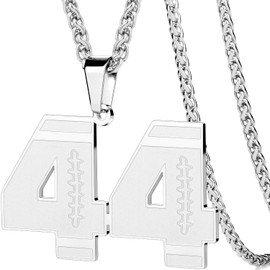 AMITER Football Necklace for Men, 0-99 Jersey Number Football Pendant Necklace with 22+2 in Chain - Stainless Steel Silver