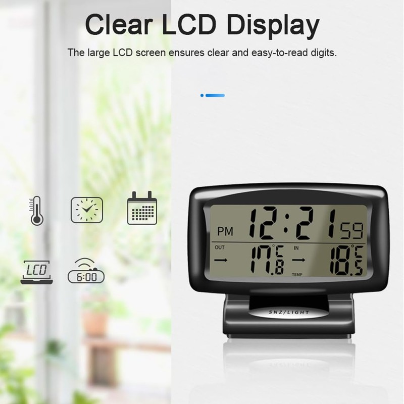 Car Clocks and Temperature, with Blue Backlight, Car Dashboard Digital
