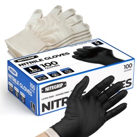 Nite Grip BBQ Gloves Set, 4 Cotton Glove Liners & 100 Disposable Nitrile Gloves - 5 Mil, for Heat Resistant Cooking, Grill, Food Prep & Smoker, Guantes de Barbacoa Nitrilo
