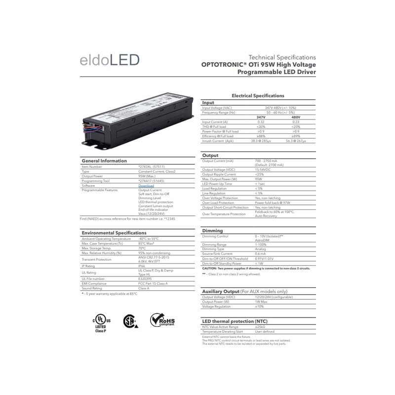 eldoLED | 57509 * 2743XJ Oti95W/UNV/2750C/2DIM+/P6 OPTOTRONIC Programmable LED Driver