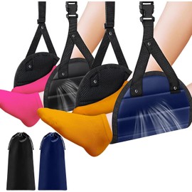 HENWUBEI 2 Set Foot Rest Cushion, Travel Foot Rest Adjustable Height, Prevent Swelling and Soreness, Provides Relaxation and Comfort, for Plane/Train/Bus/Office（Black +blue）