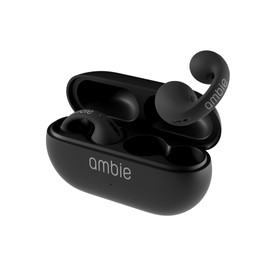ambie Sound Earcuffs AM-TW02 (Black × Black) Ambie 2nd Generation Open-Ear Wireless Earphones Bluetooth Compatible with Microphone for Online Meetings, Running, Intercom App Compatible