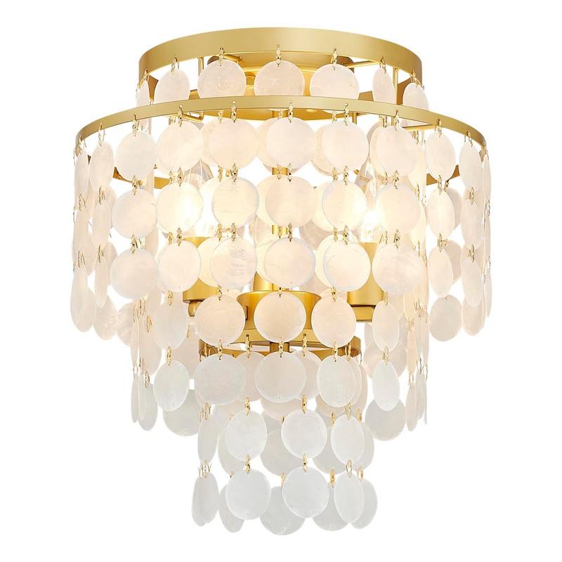 GlowEasely Modern Capiz Shell Chandelier Ceiling Light, Costal Design Close