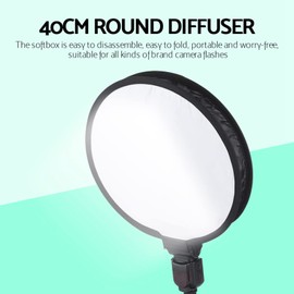 Portable Round Softbox Flash Diffuser, 40CM Foldable Round Shape Speedlite Softbox Diffuser Flash Diffuser for Speedlight with a Storage Bag for Camera Flash Light Phototgraphy Accessories