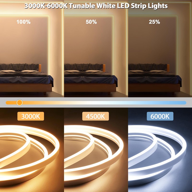 Lamomo LED Strip Lights, Tunable White Neon Rope Lights with